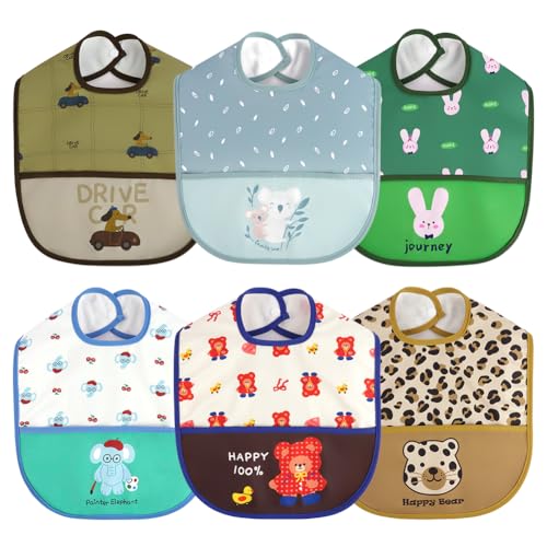 Aolso Baberos del Bebé Impermeable - 6 PCS Alimentación Suave y Flexible, Surtidos para Niño, Recién Nacido, Microfibra Poliéster