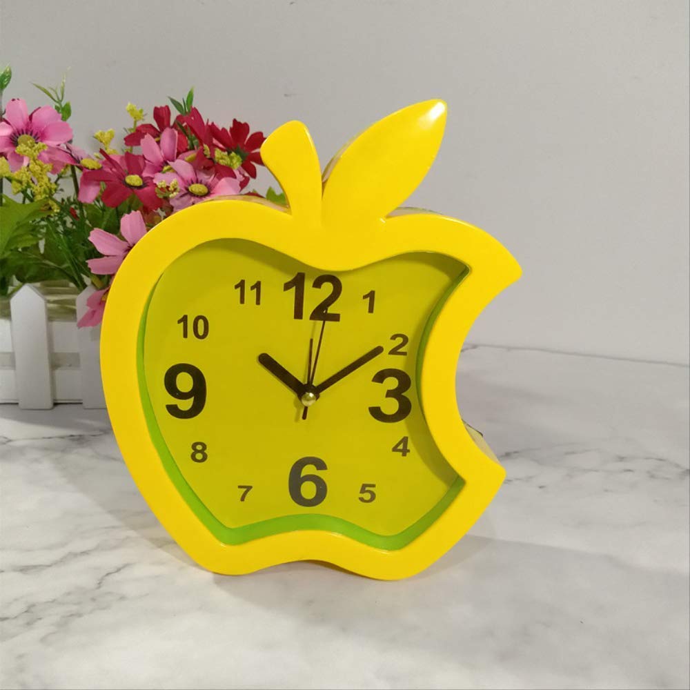 CLock WANMARClassic Apple small alarm clock home fashion simple wall hanging table-style dual-use small alarm clock Green Alarm clock (Color : Yellow)