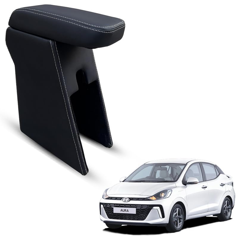 Carigiri Premium Finish Car Armrest with Storage Box And High Density Moulded Foam For Hyundai Aura (Black With White Double Stitching,Nappa Leatherette)-picture-37