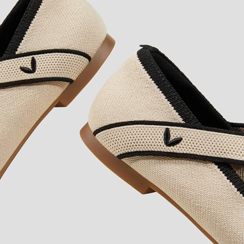 Image of VIVAIA Nia Women's Mary Jane Flats Shoe with Cross-Strap Style Almond Toe Comfortable Ballet Flats for Casual Daily Wear