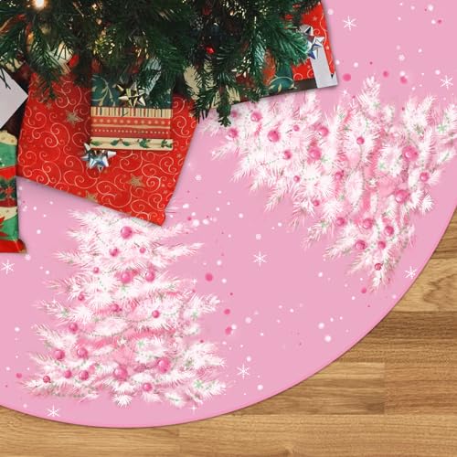 Christmas Tree Skirt Pink Christmas Tree Skirt 60inch Xmas Winter Tree Skirt for Christmas Indoor Outdoor Decorations