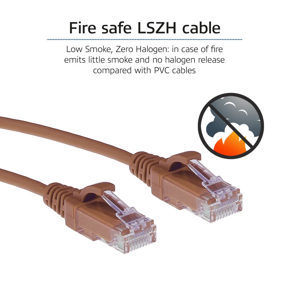 ACT CAT6 kabel sieciowy, U/UTP LSZH LAN kabel cienki, 3,8 mm Slimline, elastyczny kabel Snagless Ethernet z wtyczką RJ45, do stosowania w centrach danych, 3 metry, brązowy – DC9203