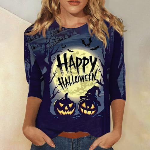 Halloween Shirts for Women 3/4 Sleeve Plus Size Crewneck Loose Fit Cute T Shirt Halloween Costumes for Women 2025
