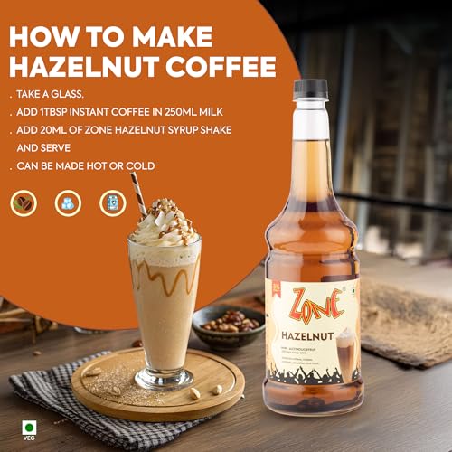 Image of Zone Hazelnut Flavoured Syrups 1000ml - Premium Cafe-Style Syrups for Mocktails, Cocktails, Milkshakes, Coffees, Iced Teas, Sodas & Desserts | Perfect for Home Use, Small Cafes, Bars & Gifting (Hazelnut)