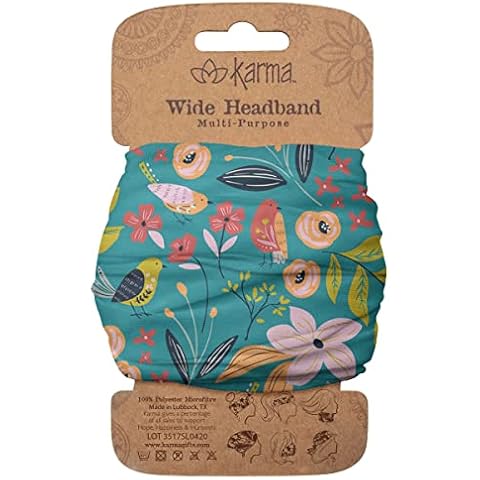 Karma Bird Headband for Women - Wide - Fabric Headband and Stretchy Hair Scarf, Bird Blue Cover
