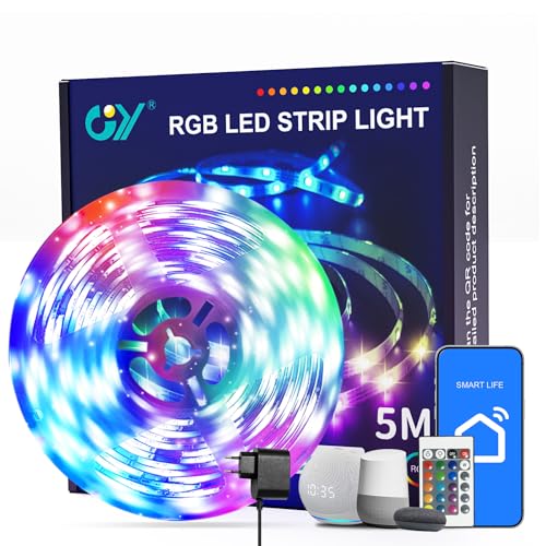 GY Ruban LED Chambre 5M avec Télécommande, WiFi Bande LED Connectée Alexa et Google Home, Smart Life Contrôle, RGB Multicolore, Synchronisation Musicale, Décor pour Gaming Room/Fête/TV/PC