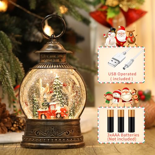Globos de nieve musicales iluminados con USB de camión rojo para decoración interior 5
