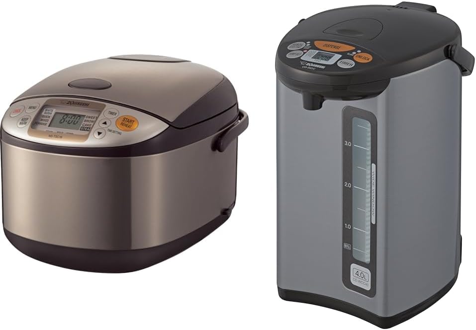 Zojirushi NS-TSC18 Micom Rice Cooker and Warmer, 10-Cups & Micom Water Boiler & Warmer, 135 oz. / 4.0 Liters, Silver