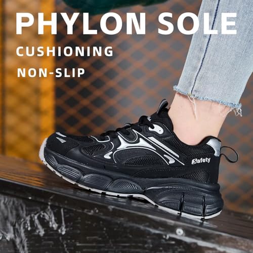 Image of Ruivina Steel Toe Shoes for Women Safety Shoes Wide fit Indestructible Work Sneakers Men Lightweight Slip on Resistant Breathable Puncture Proof Composite Toe Shoe Black White