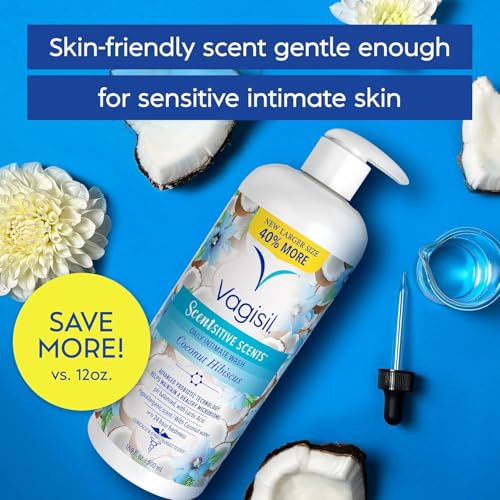 Vagisil Feminine Wash for Intimate Area Hygiene, Scentsitive Scents, pH Balanced and Gynecologist Tested, Coconut Hibiscus, 16.9 oz with Pump - Image 3