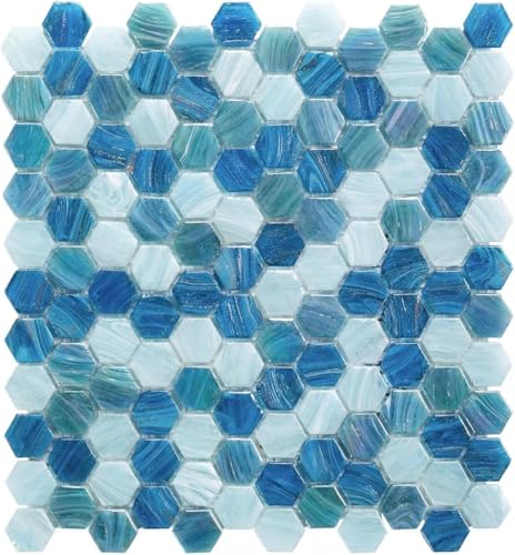 Tenedos HTC254 Ocean Bloom Hexagon Glass Mosaic Tile 11x12 Polished