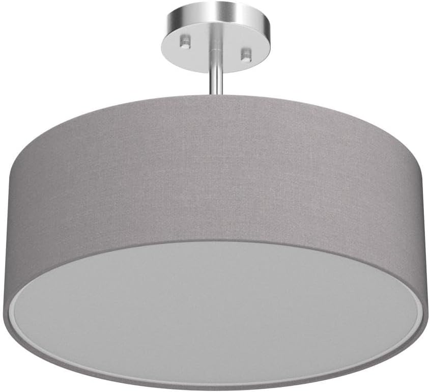 SomSom Ceiling Light, Semi-Flush Mount Modern Fabric Pendant Light Shade, Large Grey Drum Lampshade, Round Pendant Lamp, Lamps for bedrooms, Flush Chrome Matt, 3 Bulbs