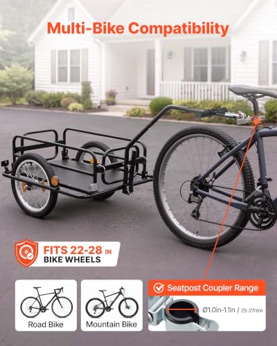 Image of VEVOR Bike Cargo Trailer, 88 /100 /130 /160 lbs Load Capacity, Heavy-Duty Bicycle Wagon Cart, Foldable Compact Storage with Universal Hitch