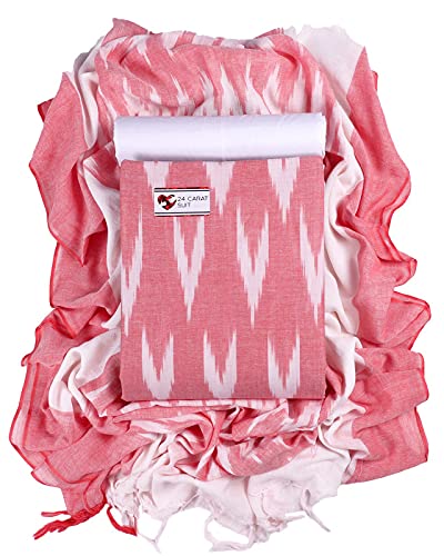 Sun Fashion And Lifestyle Women's Ikkat Cotton Unstitched Salwar Suit Dress Material, 2 Mtr Cotton Salwar, Stylish Ikkat Dupatta By 24 Carat Suit (Ikkat 1; Free Size)