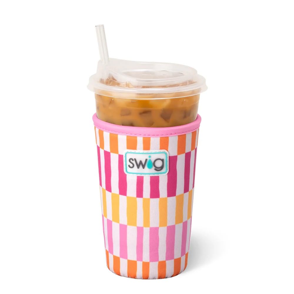 Swig Life Medium Iced Cup Coolie, Standard 22oz Iced Coffee Cup Insulator Sleeve with Handle, Neoprene Insulated Coolie Keeps Drinks Cold (Sherbet Stripe)