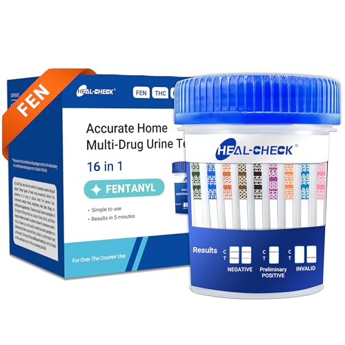 1 Pack 16 Panel Multi Drug Urine Test Kit, HEAL-CHECK Urine Drug Test Cup for Home or Workplace, Screens for Fen (Fentanyl), THC, AMP, BUP, BAR, BZO, COC, MET, MDMA, OPI, MTD, OXY, PCP, PPX, TCA, TML