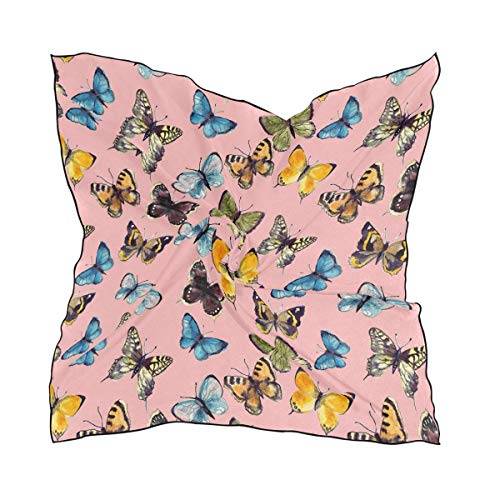 Preisvergleich Produktbild Wfispiy Seide quadratischer Schal Aquarell Schmetterling Tiermuster Mode Kopftuch Leichte Haarwickel Stirnbänder Aufgeräumte Halstücher für Frauen, 100x