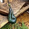 81stgeneration Nephrite Jade Large HEI Matau Pendant Necklace - Maori Fish Hook Cord Necklace for Men - Natural Greenstone Jewellery - Large Hand-Carved Design - Handmade Green Gemstone Talisman #2
