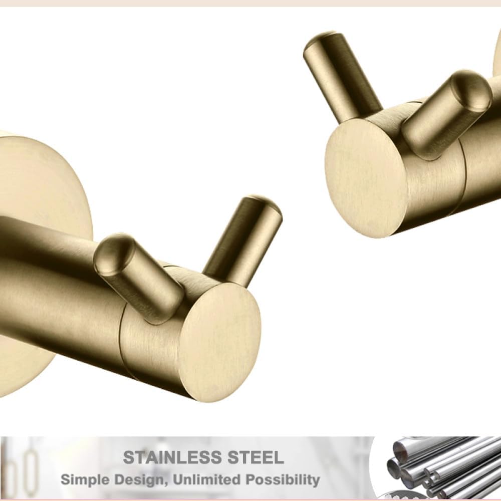 Robe Hook Double Hanger Metal Grey Gold Brushed Nickel Matt Black Wall Mounted Screw Fixing Bathroom Accessories,Chrome