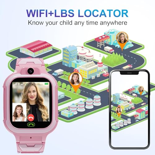 Image of BIGASUO 4G Kids Smart Watch GPS Tracker - Smartwatch with Two Way Call Video Calling Voice Chat SOS Class Mode Stopwatch Pedometer Games Wi-Fi Touch Screen Alarm Clock Smartwatches (BG72)