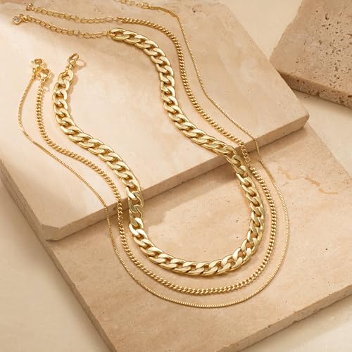 Image of Tewiky Layered Necklaces for Women 14k Gold Plated Chain Necklace Set