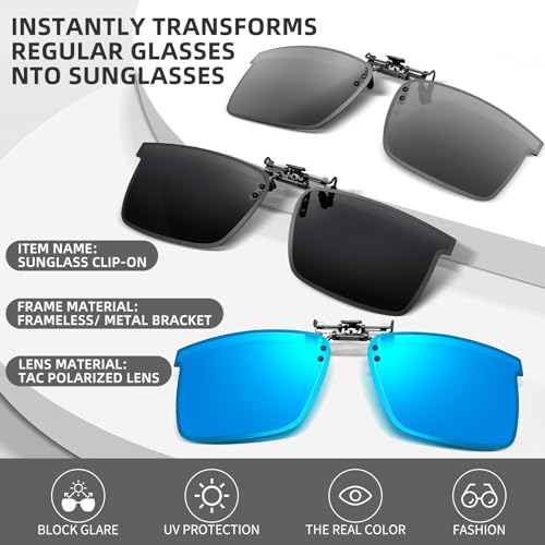 Polarized Sunglasses Clip-on for Men, Lightweight Clip on Sun Lenses with UV Protection for Driving Fishing Golf3
