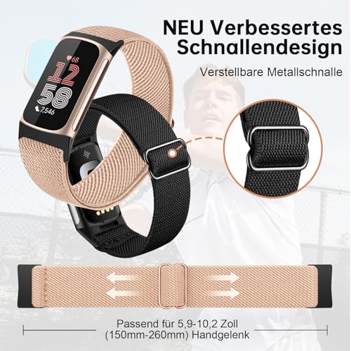 Gugobit Nylon Armband Kompatibel mit Fitbit Charge 6/5 Armband Damen Herren – Ansicht 4