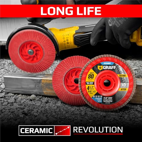 Ceramic Flap Discs 4 1/2 for Angle Grinder - 80 Grit Flap Wheels for Stainless Steel and Sheet Metal - Grinder Sanding Disc 5/8 Arbor (5 Pack) GRAFF by GRAFF - Image 6