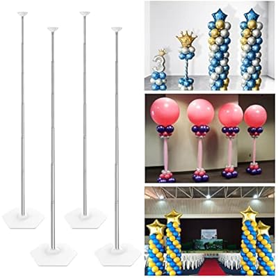 YALLOVE Balloon Column Stand Kit Set of 4, 7 Feet Height Adjustable Balloon Tower Pillar with Reusable Metal Telescopic Design for Birthday, Wedding, Baby Shower, Graduation Party Decoration
