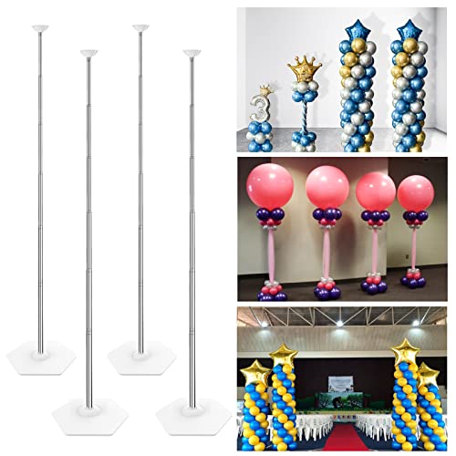 YALLOVE Balloon Column Stand Kit Set of 4, 7 Feet Height Adjustable Balloon Tower Pillar with Reusable Metal Telescopic Design for Birthday, Wedding, Baby Shower, Graduation Party Decoration
