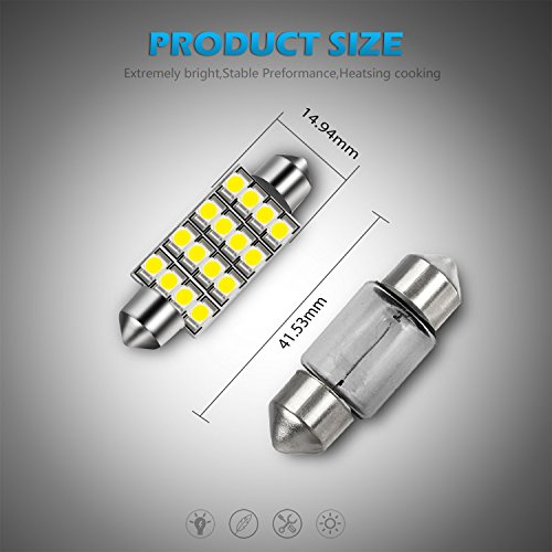 Partsam 10pcs 6000K White 41mm 42mm 43mm Festoon 16-3528-SMD LED Bulbs for Interior Lights Dome Map Trunk Cargo Area Lights 570 578 6413 12V Lamps - Thumbnail 6
