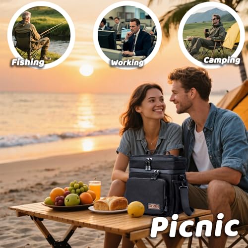 THESTARS Mens Lunchbox for Work, Thermal Insulated Double Deck Lunch Bag, Large Lunch Box Leak Resistant with Premium 900D Heavy-Duty and Durable Waterproof Oxford Fabric for Work (16L)