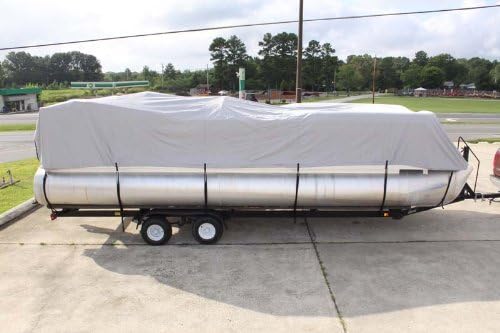 Vortex Direct 1200D Heavy Duty Grey 24' Pontoon Boat Cover, Fits 22'/23'/24' Long Deck Area, Up to 102" Beam