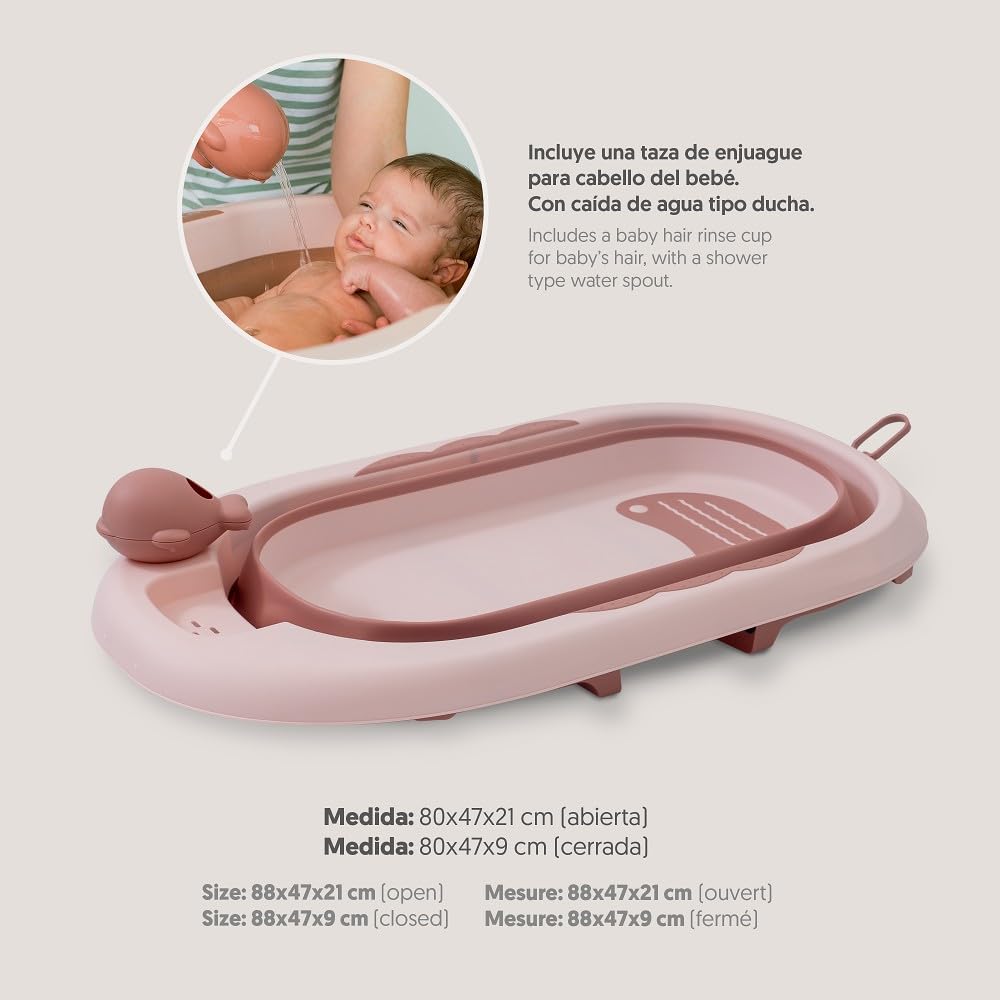 Składana wanna dla niemowląt Interbaby 80 x 47 x 21 cm | Składana wanna dla niemowląt z kubkiem do płukania, antypoślizgowa, szczelna nasadka | przenośna, łatwa do przechowywania, wygodna, różowa