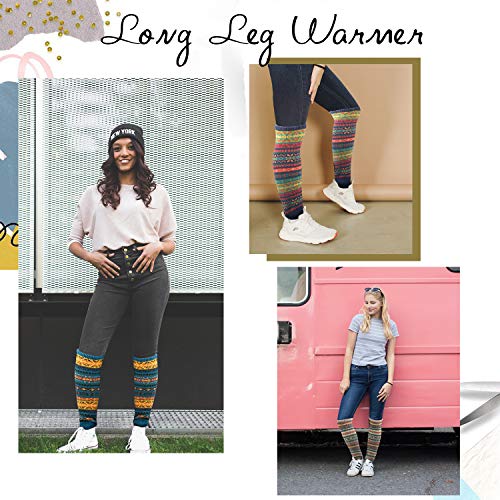 Zando Women Girls Bohemian Long Leg Warmer Winter Fashion Knitted Warm Boot Thigh High Socks A Black & Khaki & Navy One Size #TOP2