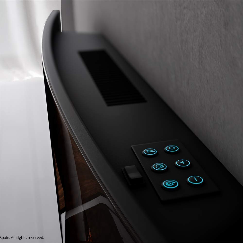 Cecotec Foyer électrique décoratif Ready Warm 2250 Curved Flames. 2000 W, Taille 22", WiFi, 2 Niveaux de Puissance, Télécommande, Panneau incurvé, Minuterie, 20 m2 (35", Noir | Télécommande)