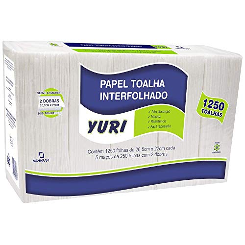 Papel Toalha Interfolha 20,5x22cm 2 Dobras 1250 Folhas Yuri Manikraft