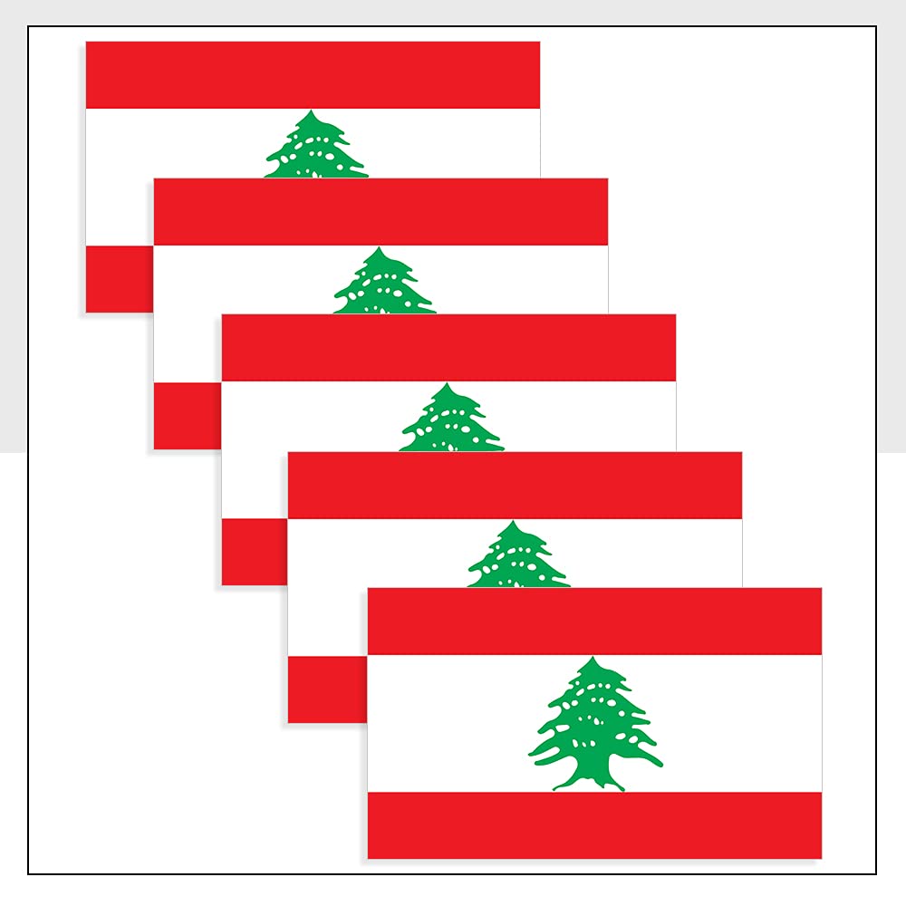 Lebanon Flag Bike Sticker Pack of 5 (60 x 36mm) Vinyl LBN Flag Labels for Laptop Helmet Fridge Packwith® #P1039