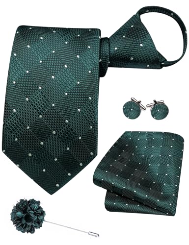 Image of Hi-Tie Zipper Ties for Men Pre-tied Tie Set Lapel Pin Pocket Square and Cufflinks Formal Business Wedding Adjustable Necktie