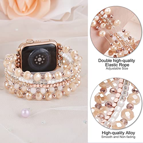 Visoom Beaded Bracelet Compatible For Apple Watch Band 40Mm/38Mm/41Mm Series 8 7 Se 2Nd /6/5/4 Women Fashion Cute Handmade Stretchy Watch Strap For Iwatch Bands Series 3/2/1 Replacement #TOP1