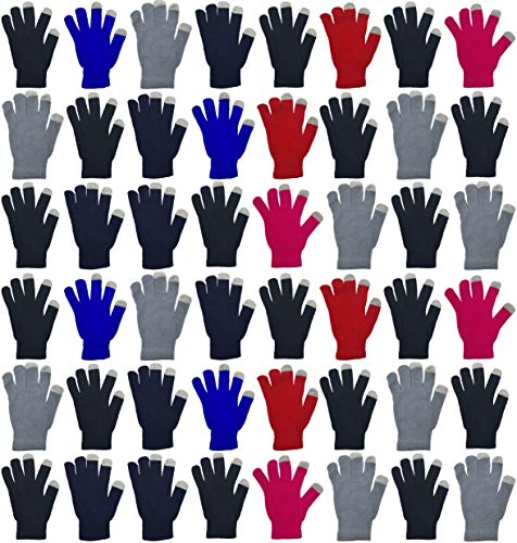 48 Pairs Winter Magic Gloves, Bulk Warm Brushed Interior, Stretchy Assorted Mens Womens (Touch Screen Gloves)