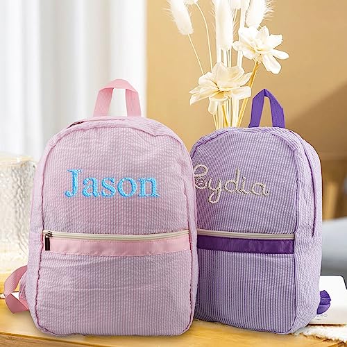 Personalized Backpack Embroidered Name Seersucker Preppy Backpack Aesthetic Backpack Cream Backpacks Mini Backpack2