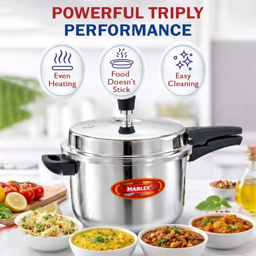 Image of Marlex 3 Litre Triply Stainless Steel Pressure Cooker with Outer Lid | Steel Cooker with 3 Layer Triply body, Gas Stove & Induction Base Triply Pressure Cooker, ISI Certified - 5 Year Warranty