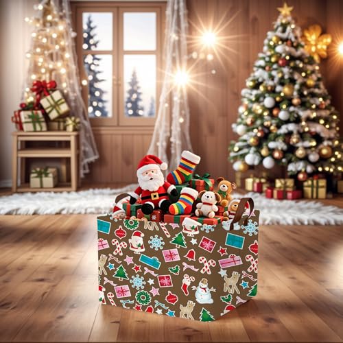 Image of Empty Large Christmas Basket for Gifts Women Collapsible Storage Bin Kids Toy Box Holiday Decor (Santa Claus Snowman Brown)