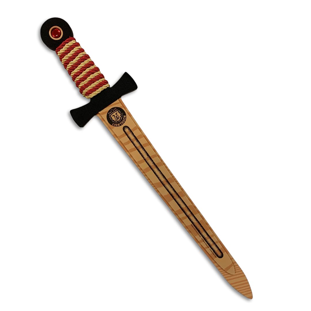 Liontouch - WoodyLion Épée, Or & Rouge – Taille Moyenne | Jouet en Mousse Imitation Bois pour Jeu d'Imagination dans Les Bois | Armes Flexibles et Sûres pour Déguisements et Costumes pour Enfants