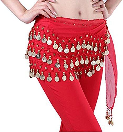 AEYWomen Chiffon Dangling Gold Coins Belly Dance Hip Skirt Scarf Wrap Belt