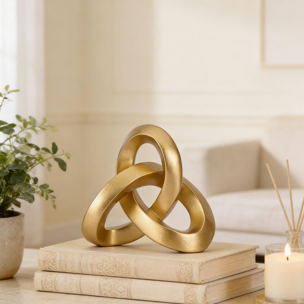 QIANLING Gold Knot Decor Sculpture, Matte Gold Resin Decorative Knot for Coffee Table Decor, Bookshelf Decor, Entryway Table Sculptures, Office Decor for Shelves, Modern Home Decor