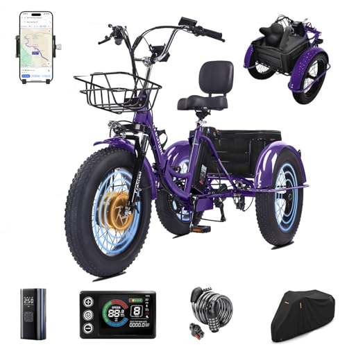 CroSight 2.0 Electric Tricycle for Adults, 20'x4' Fat Tire Folding Electric Trike, 750W 48V 20Ah Battery, Built-in Speaker, USB Port, 7 Speed, 3 Wheel E-Trike (2.0 - Peak Power 1700W, Deep Violet)