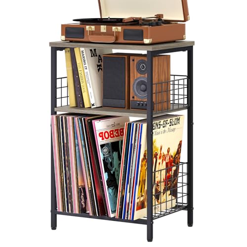 X-cosrack Record Player Stand with Storage Up to 100 Albums, 3 Tier Vinyl Record Storage for Living...