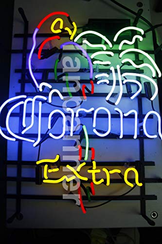 FS Neon Sign Corona Extra Parrot Bird Right Palm Tree Handcrafted Real Glass ...